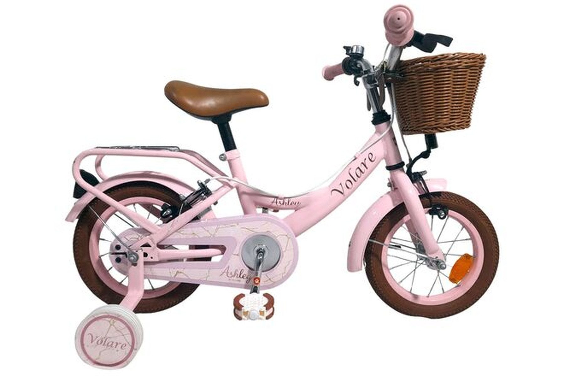 Volare Kinderfahrrad Ashley für Mädchen 14 Zoll Rosa – zwei Handbremsen inkl. Korb, Abnehmbare Stützräder, verstellbarer Lenker und Sattel (Sitzhöhe 46