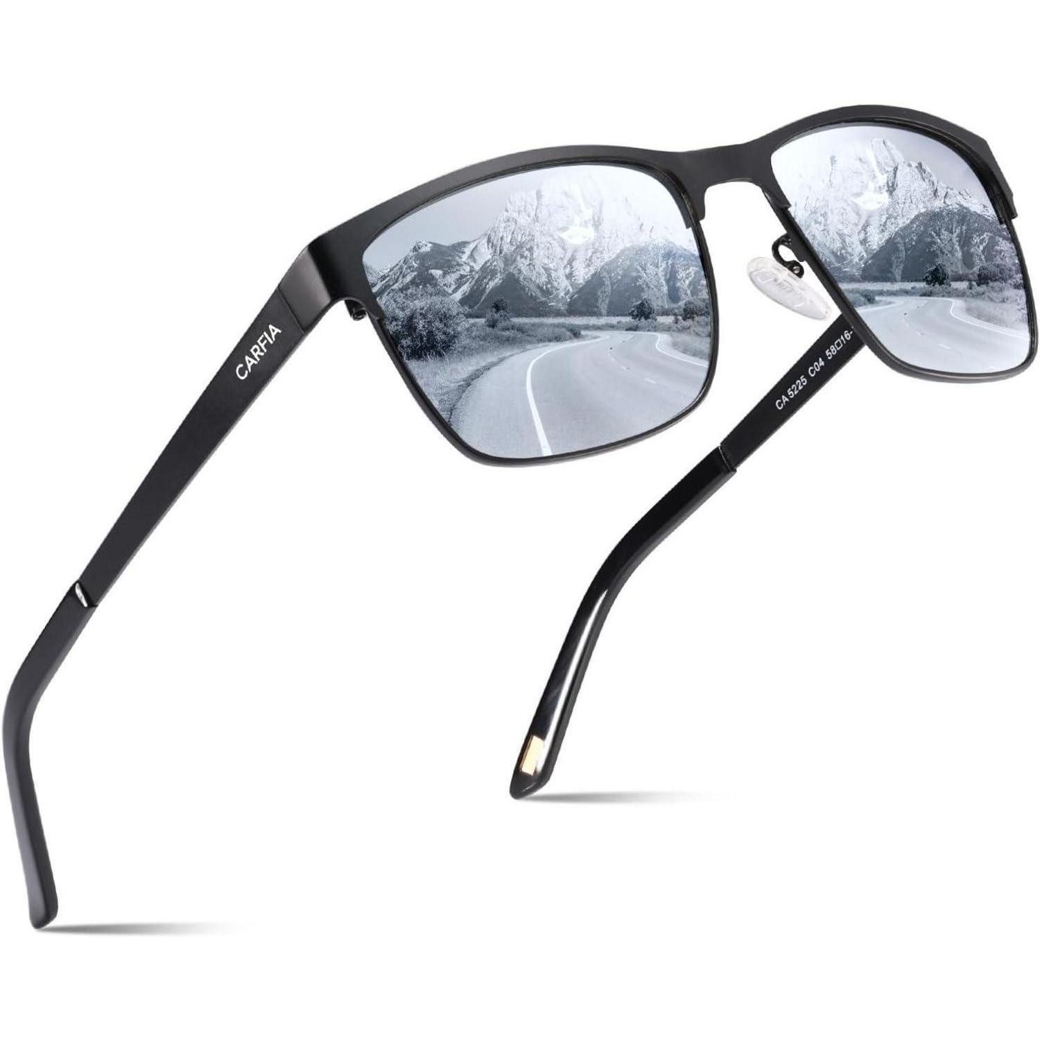 LuxusKollektion Pilotenbrille Sonnenbrille Herren polarisierte Metall Gestell Schwarz Gläser Silbrig
