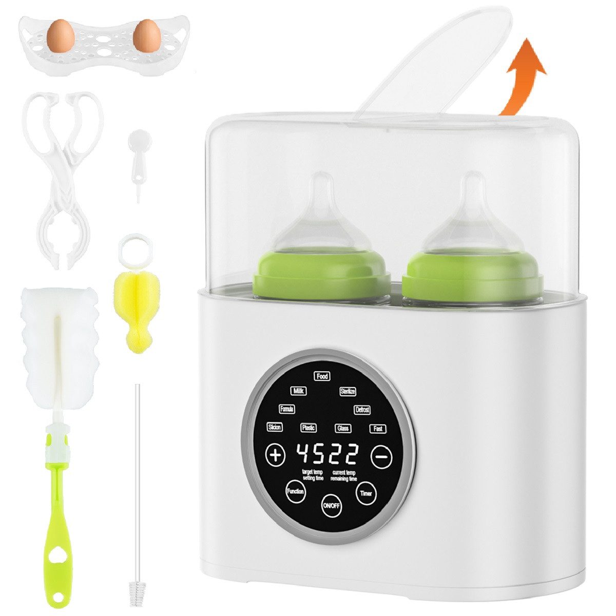 Novzep Babyflaschenwärmer Babyflaschenwärmer&Sterilisator,2 Flaschen,Auftauen,Erhitzen,Timer,LED, BPA-frei,100 °C Dampfst­erilisatio,Auftauen Warmhalten Babykostwärmer