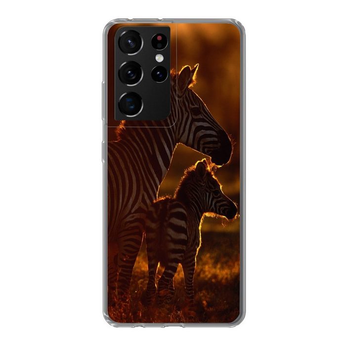 MuchoWow Handyhülle Zebra - Sonne - Fohlen Phone Case Handyhülle Samsung Galaxy S21 Ultra Silikon Schutzhülle