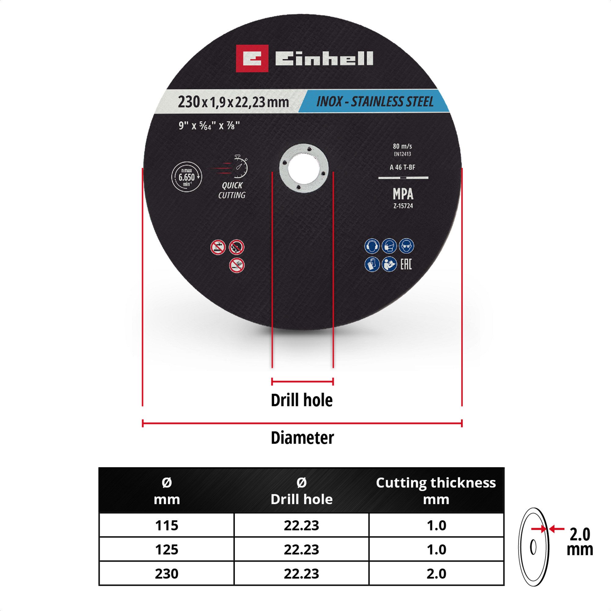 Einhell Sägeblatt EINHELL Trennscheibe dünn, Ø 230 x 2,0mm, 10