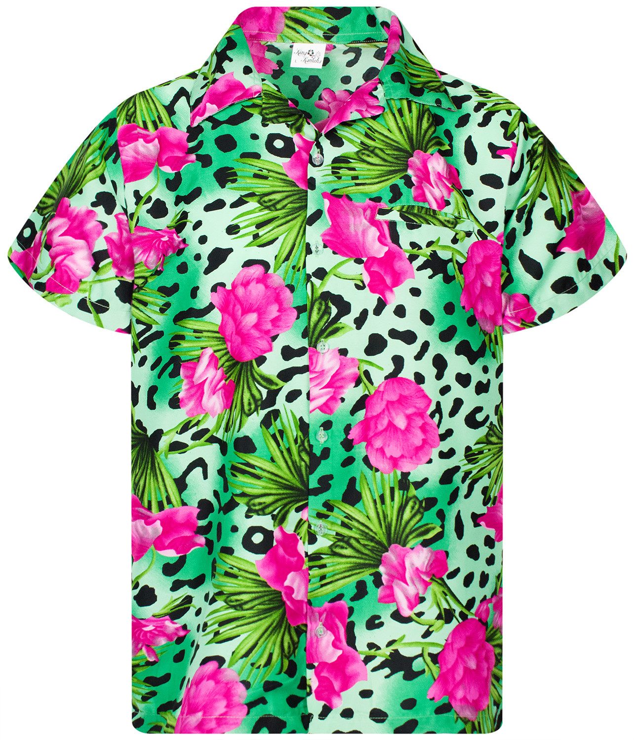 King Kameha Hawaiihemd Leopard Flowers Funky Hawaii-Hemd Herren Kurzarm Front-Tasche Unisex