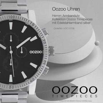 OOZOO Quarzuhr Oozoo Herren Armbanduhr Edelstahl Analog, (Analoguhr), Herrenuhr rund, groß (ca. 45mm) Edelstahlarmband, Elegant-Style