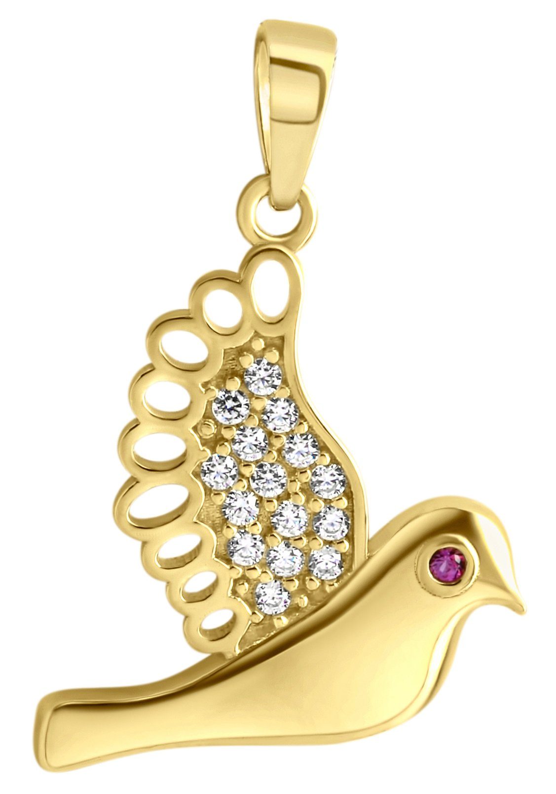 Firetti Kettenanhänger Schmuck Geschenk Gold 375 Halsschmuck Anhänger Halskette Taube, mit Zirkonia (synth)