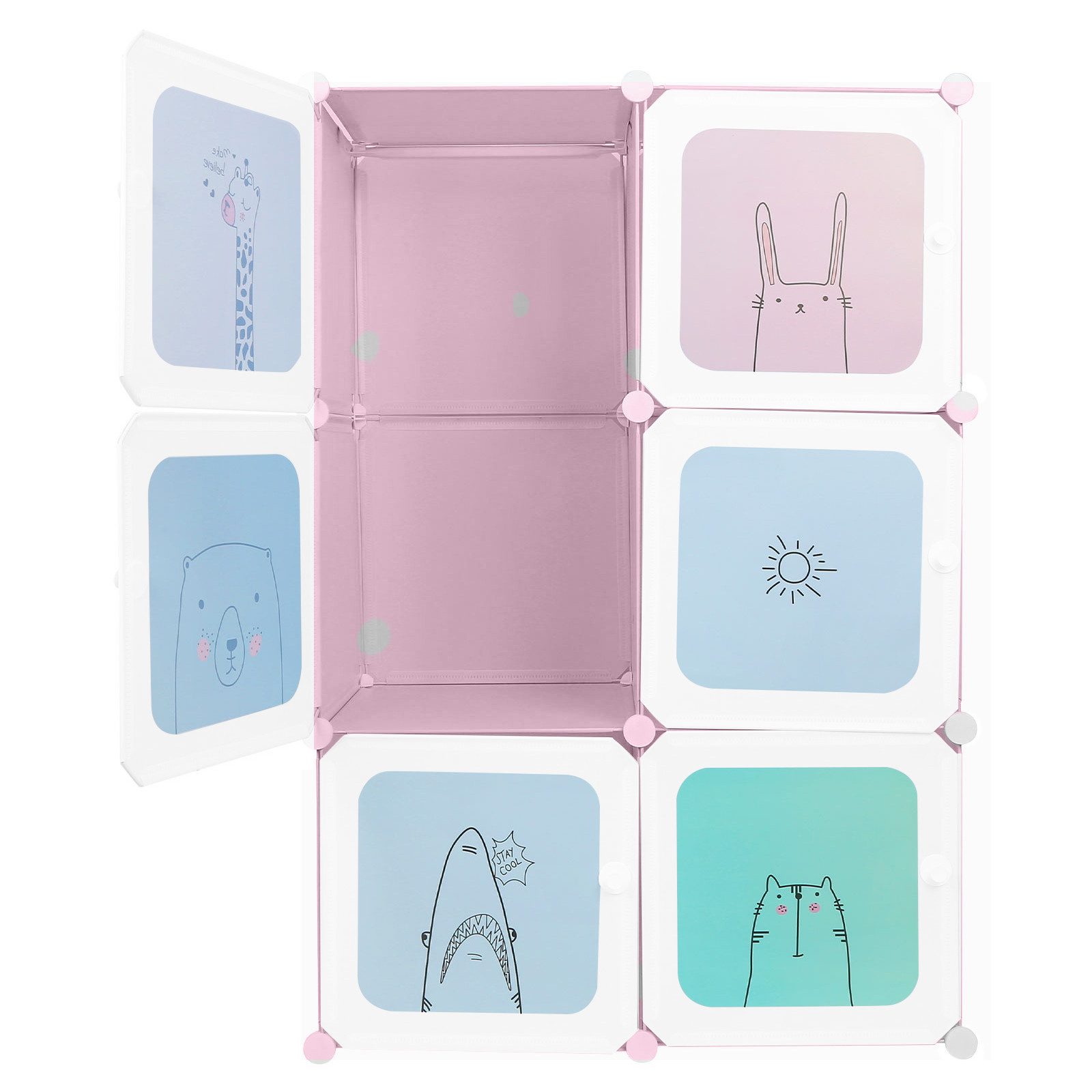 JEOBEST Kleiderschrank Steckregal Kunststoff, Aufbewahrungssystem mit Türen 1 Hängestangen,PP Kunststoff Robust Langlebig