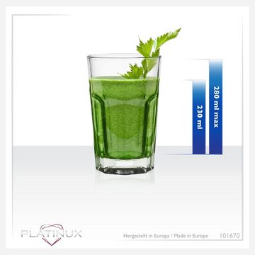 PLATINUX Glas Allzweck-Trinkgläser, Glas, 230ml (max.280ml) Spülmaschinenfest stapelbar Wassergläser Saftglas