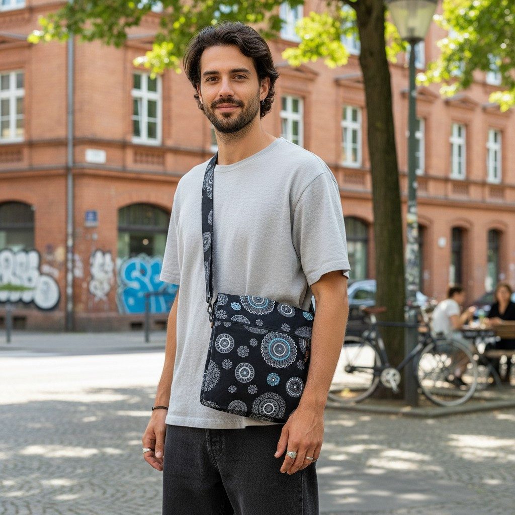 Guru-Shop Schultertasche Schultertasche, Hippie Tasche, Goa Tasche schwarz