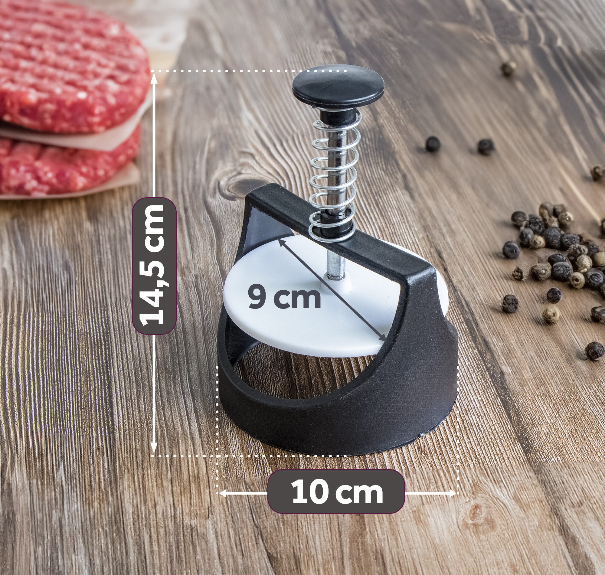 KVOTA Burgerpresse Patties-Former Hamburger Patty Maker Burger Veggie 10x14,5 cm (1 St), Kunststoff, Edelstahl, einfach, leicht, bequem
