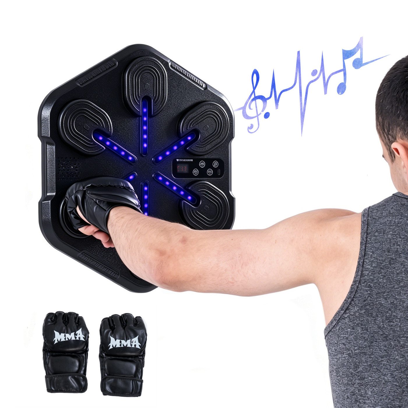 CITYSPORTS Boxmaschine Musik Boxmaschine mit Bluetooth,LED, Music Boxing Machine für Zuhause, Intelligentes Boxtraining mit Handschuhen,Reaktions&Fitness Training