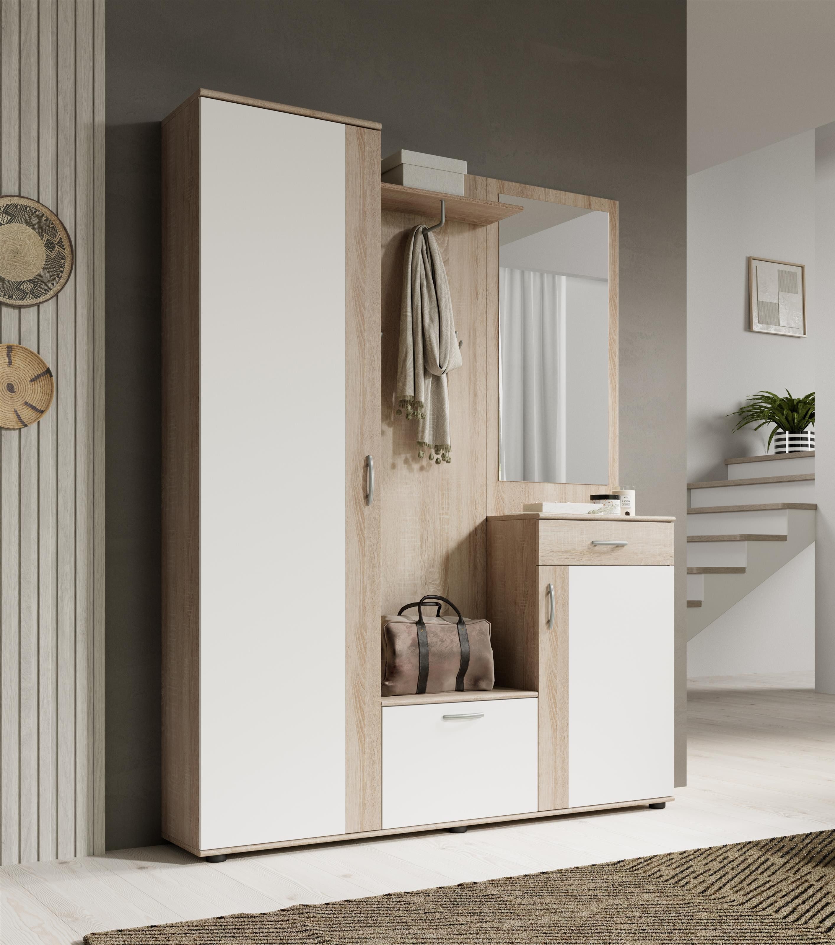 Kompaktgarderobe Patent von Bega Sonoma Eiche / Weiss günstig online kaufen