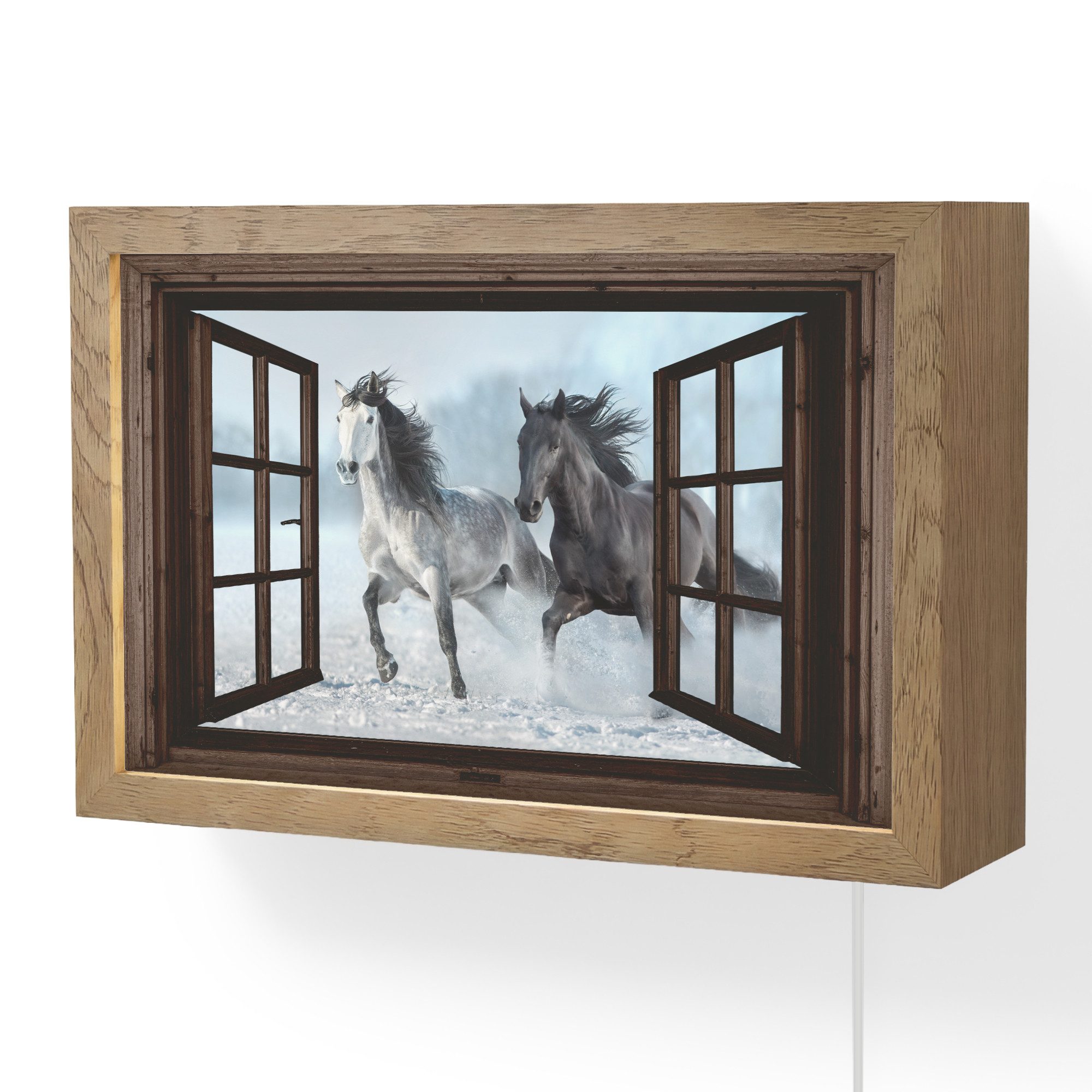 OnlyWow Wandleuchte Lightbox Pferde - Winter - Tiere - Natur - Durchblicken, Dimmbar, Farbwechsel, LED, Warmweiß, Kaltweiß, Neutralweiß Einstellbar, Wandlampe Innen, Dimmbar, mit Kabel, LED, Modern, Schlafzimmer