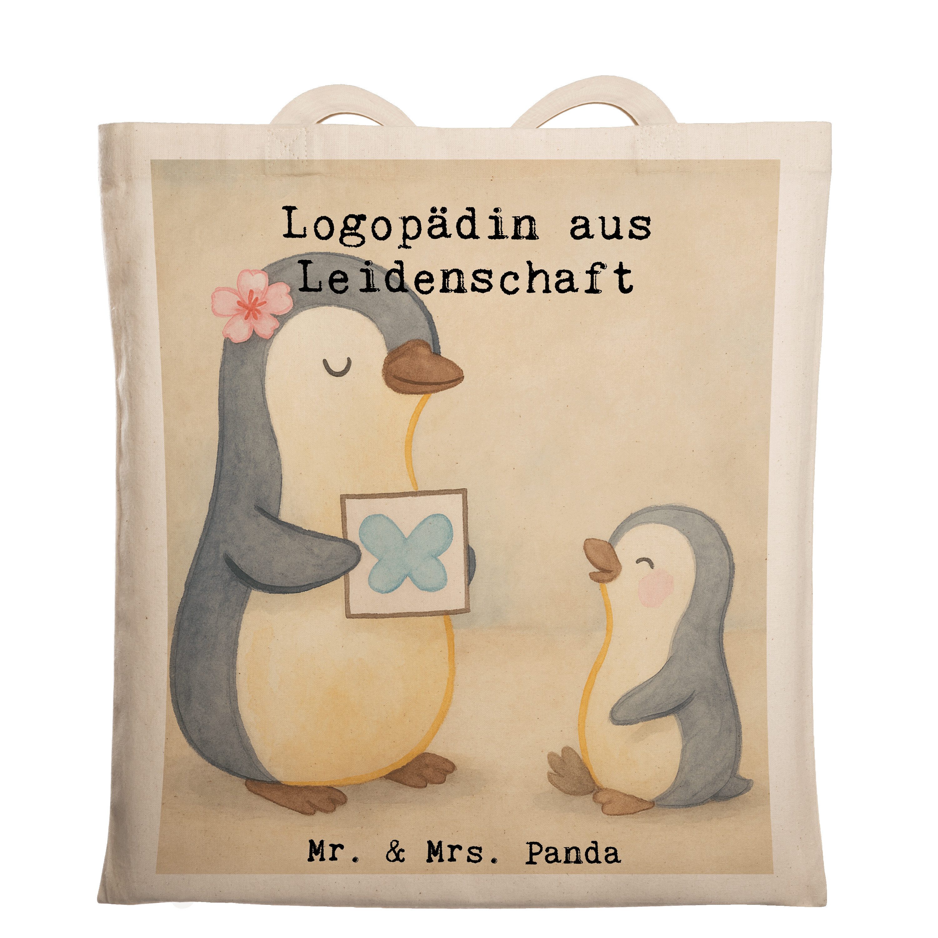 Mr. & Mrs. Panda Tragetasche Logopädin Leidenschaft Design, Shopping Tasche, Weiß, Geschenk, Tasch (Packung), einkaufstasche baumwolle Geschenk Stoffbeutel