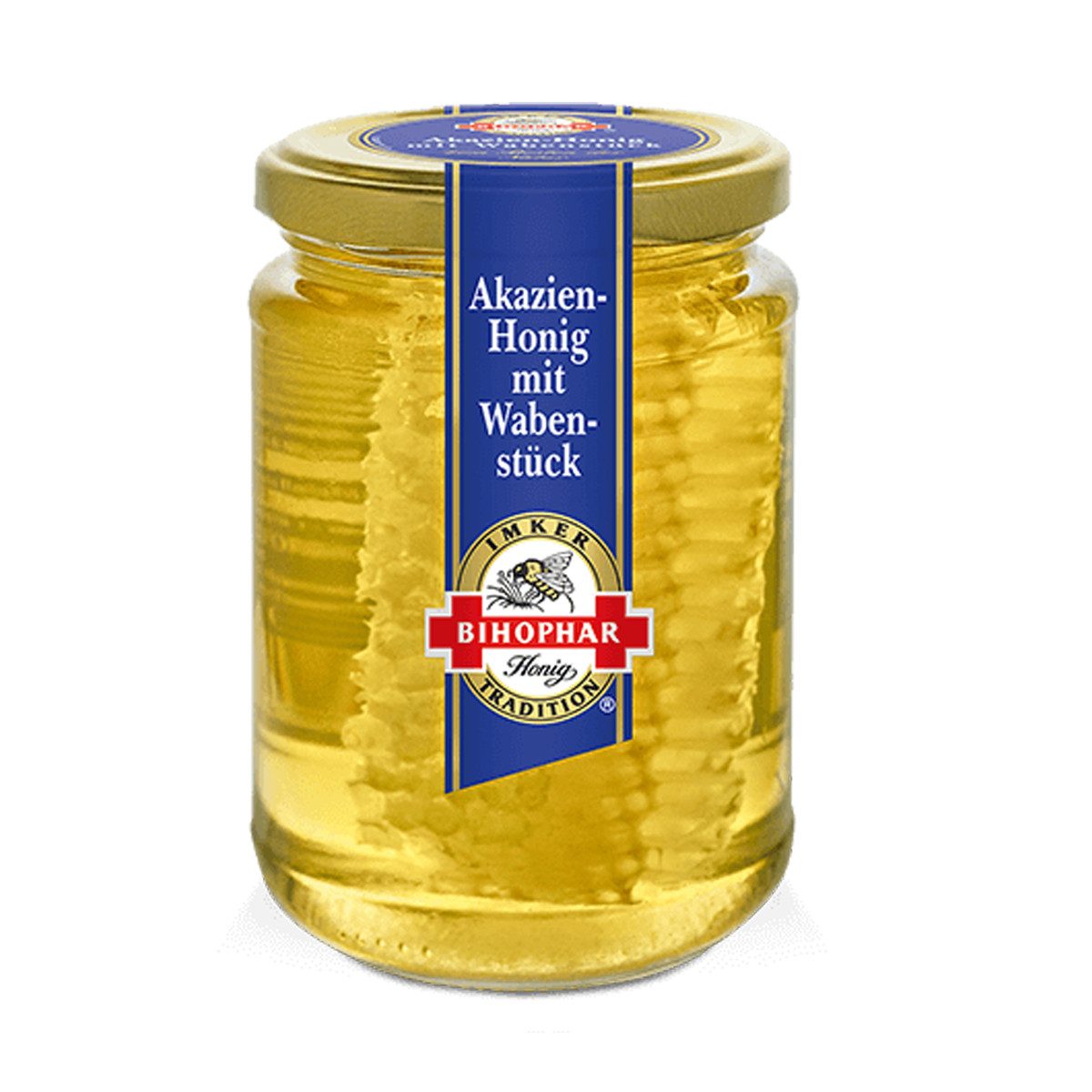 BIHOPHAR Honig, Bihophar Akazien Honig mit Wabenstück Bienenwachs im Glas 500g