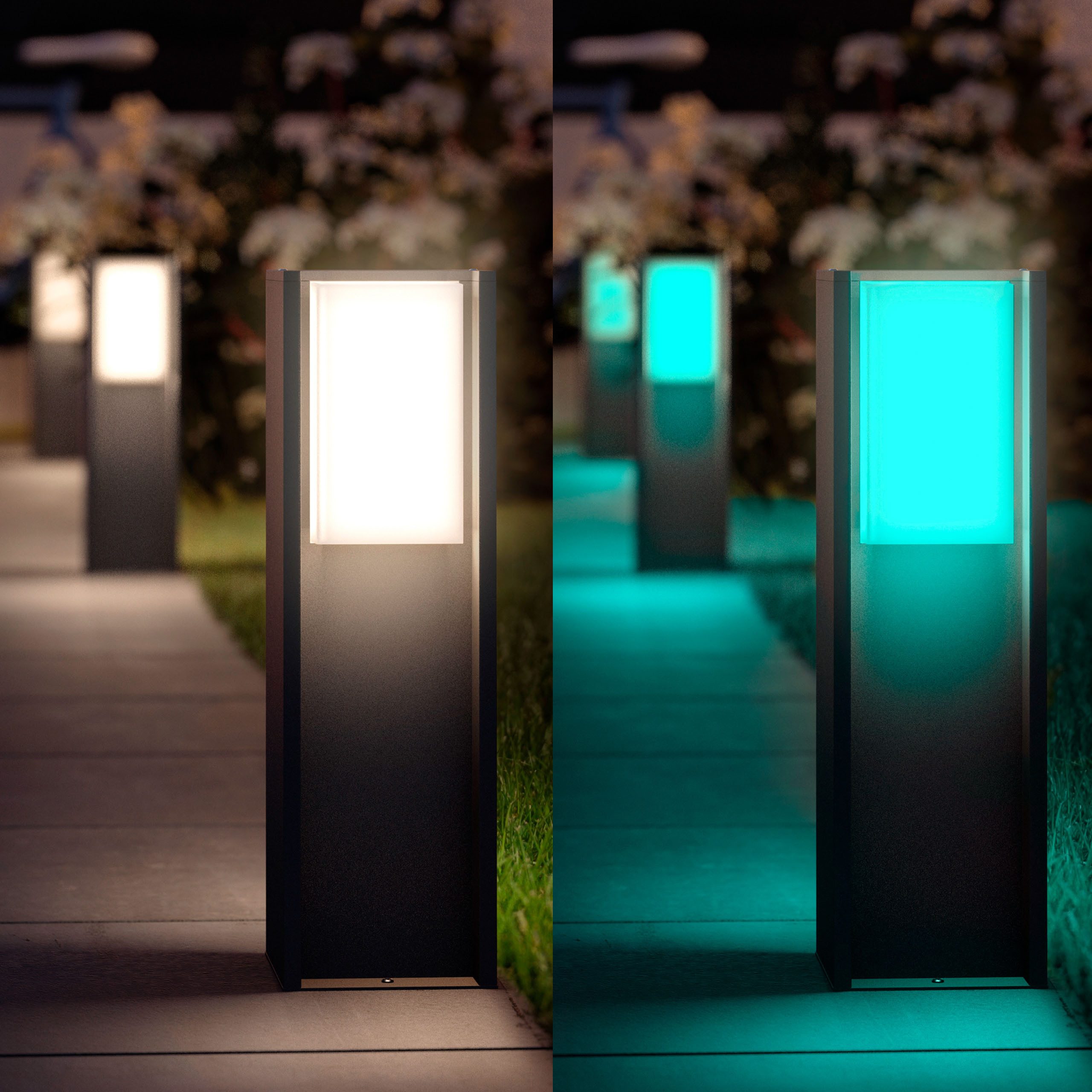 Philips Hue LED Sockelleuchte Turaco Weiß- & Farblicht, Blinker, Dimmer, Farbwechsel, Memoryfunktion, Smart Home, Timerfunktion, erweiterbar, mehrere Helligkeitsstufen, LED wechselbar, RGB, 1100lm, IP44 wetterfest, inkl. Leuchtmittel, anthrazit