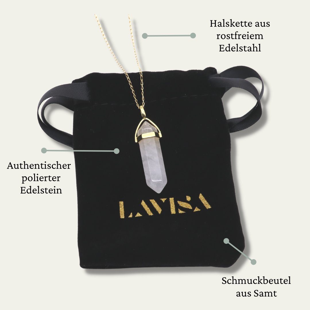 gold LAVISA Kristall Anhänger Kette Obelisk mit Halskette Edelstein Naturstein Bergkristall