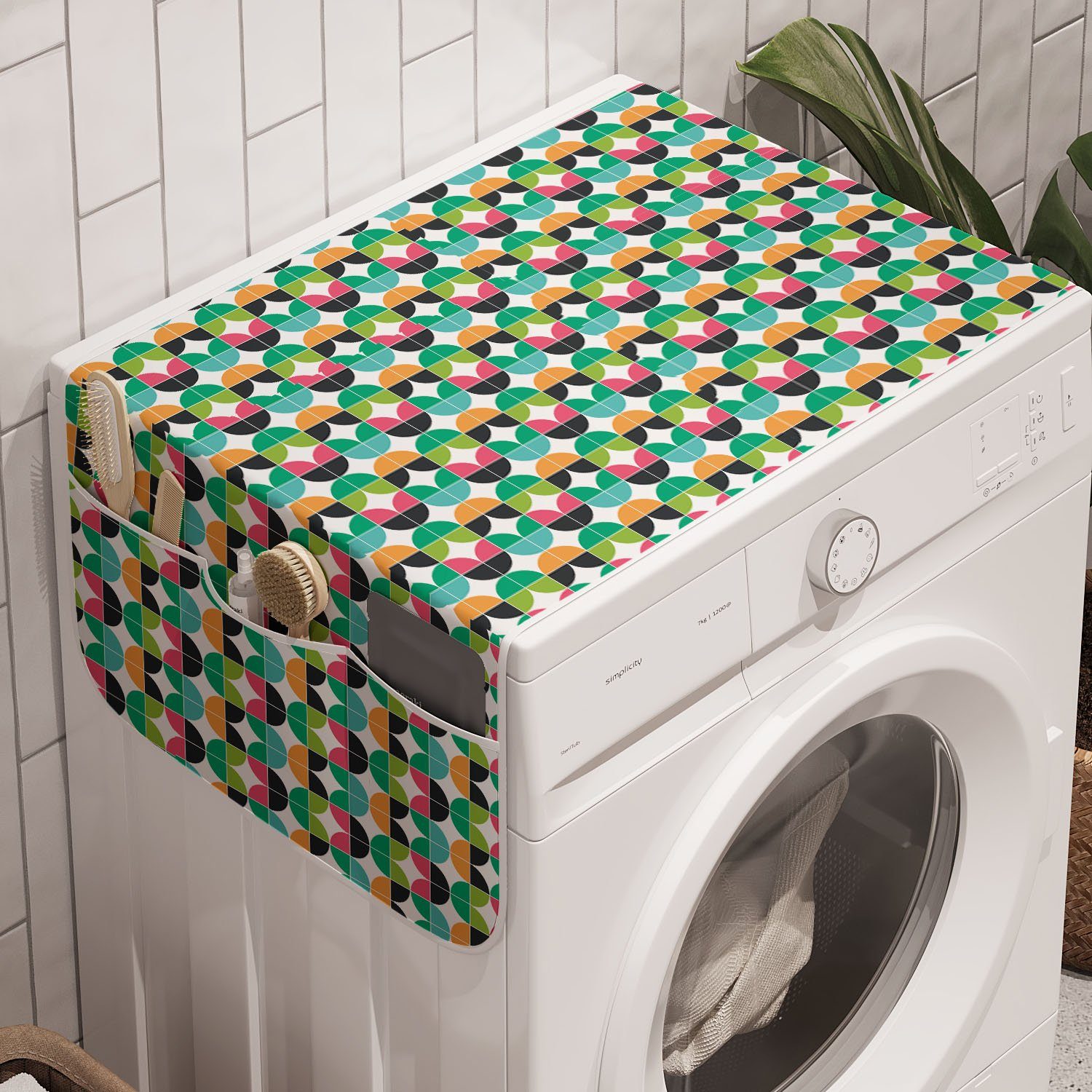 Bunt Geometrisches Badorganizer für Waschmaschine Abakuhaus Trockner, Motiv Anti-Rutsch-Stoffabdeckung und Art Blatt