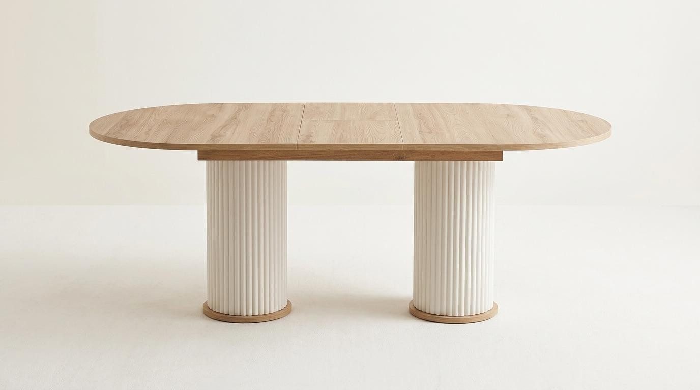 Xlmoebel Beistelltisch Beige ovaler Ausziehtisch im modernen Stil für das Wohnzimmer (Tisch, Beige Ausziehtisch), Made in Europa