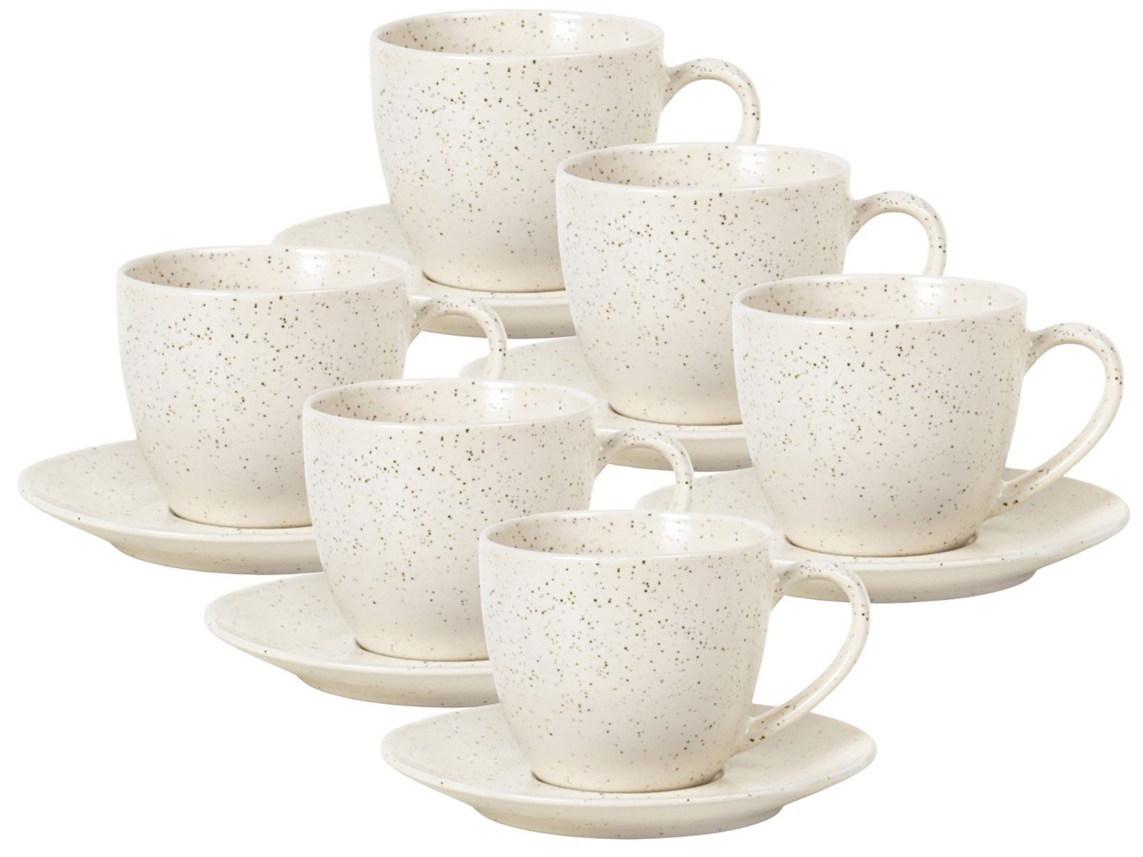 Broste Copenhagen Geschirr-Set NORDIC VANILLA Tasse mit Untertasse 0,15l Set6, Steingut
