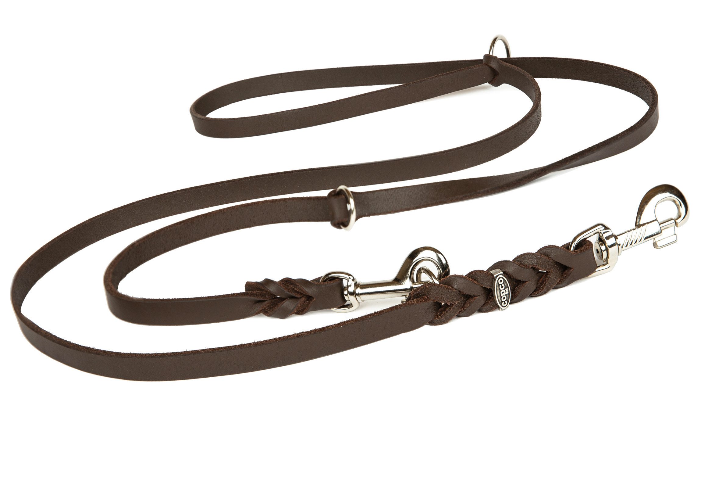 CopcoPet Hundeleine Fettlederleine Hundeleine geflochten dreifach verstellbar, Leder