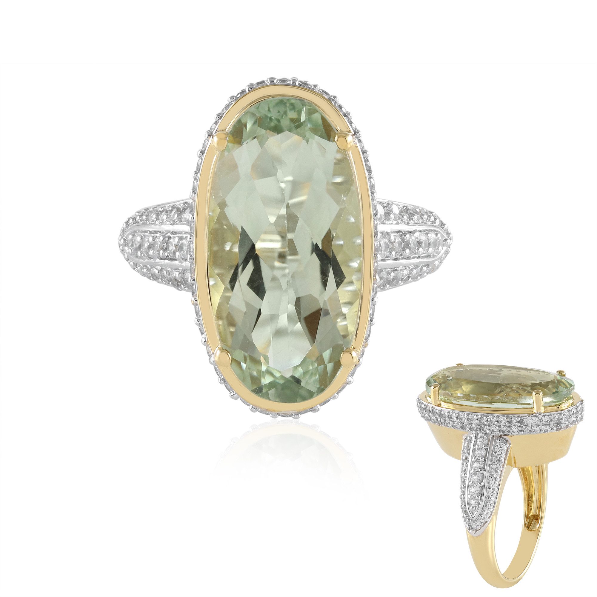 Cavill Silberring Grüner Amethyst Goldplattierter Silberring (1-tlg)