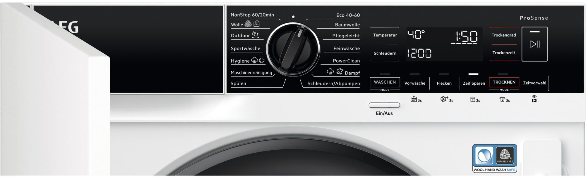 AEG Einbauwaschtrockner 8000 PowerCare® LWR8WI7680 914606707, 8 kg, 4 kg, 1600 U/min, PowerClean: Vollständige Fleckenentfernung in 59 Min. bei nur 30 °C