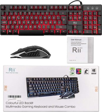 Rii Gaming 3 LED Hintergrundbeleuchtung Tastatur- und Maus-Set, Professionelles Gaming und Büro: Perfekte Tastatur-Maus-Kombination