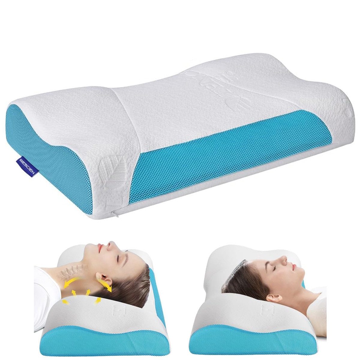 Kopfkissen Orthopädisches Nackenstützkissen, Memory Foam Kissen,60*42*12cm, Novzep