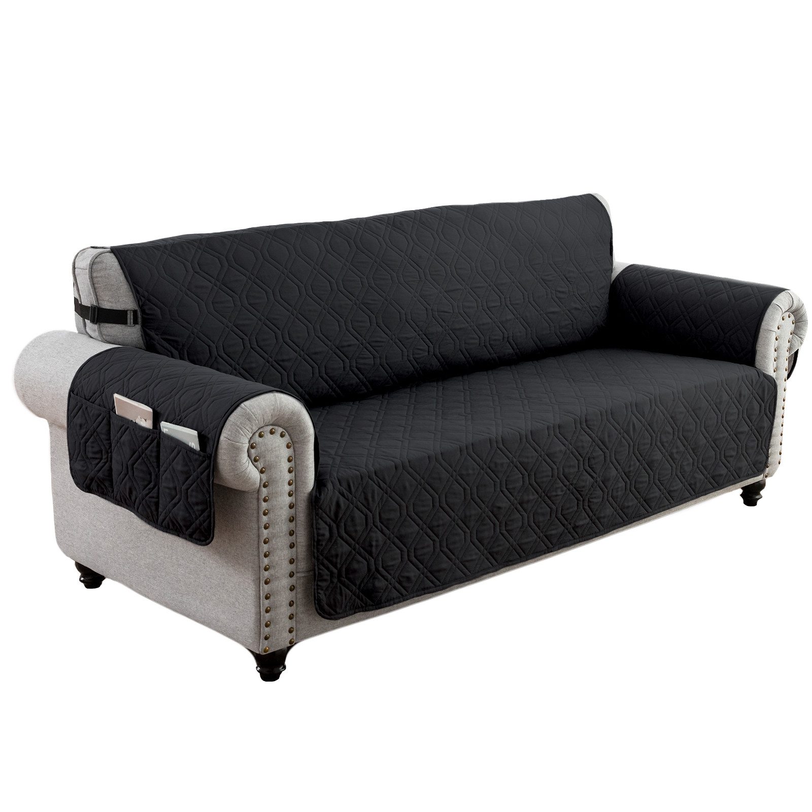 Rosnek Sofabezug Wasserdicht, Couchüberzug rutschfest, 1/2/3-Sitzer mit Seitentasche, Sofa Schutzdecke gesteppt für Haustiere, Wohn- und Arbeitszimmer
