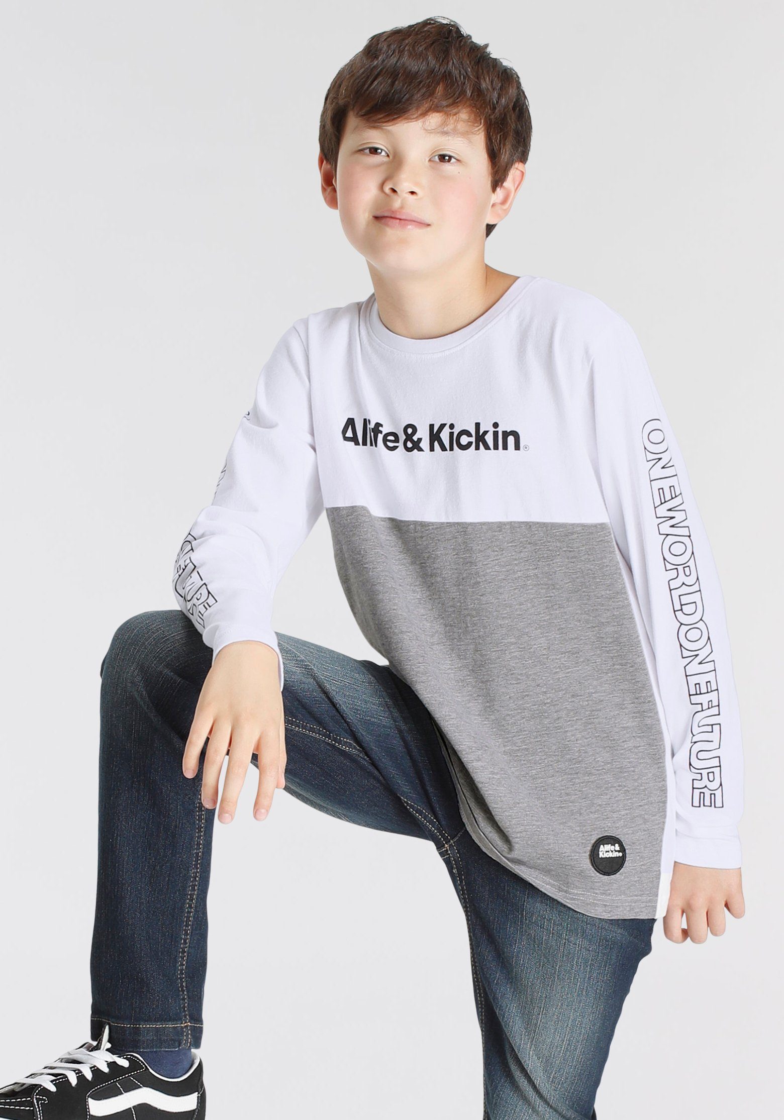 Alife & Kickin Langarmshirt Colorblocking in melierter Qualität, zweifarbig