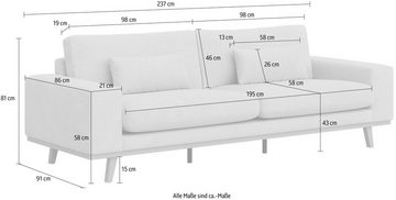 Home affaire 3-Sitzer Torino B/T/H: 237/91/81 cm, mit edlem Holzrahmen, incl. Zierkissen, auch in Bouclé