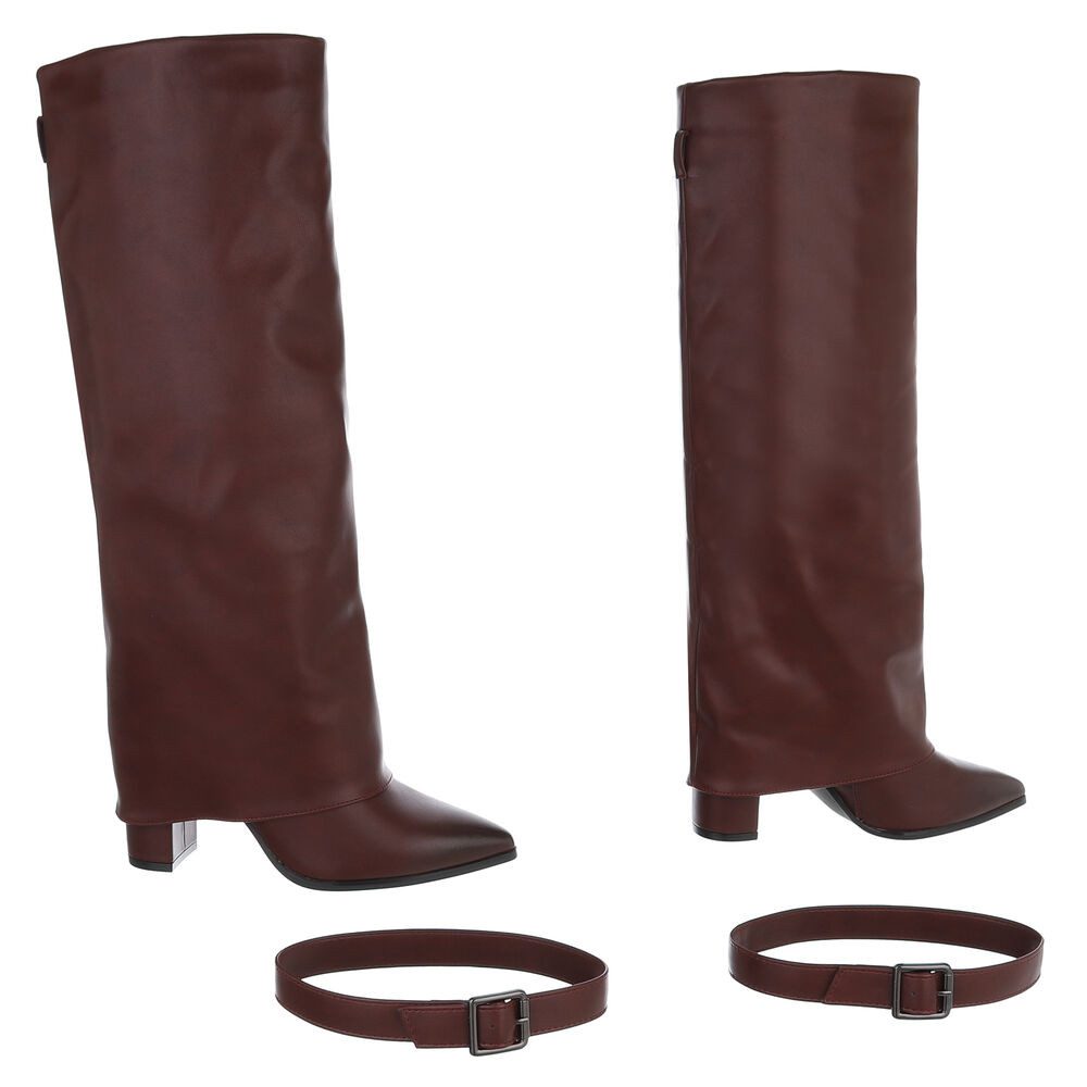 Ital-Design Modische Stiefel mit Blockabsatz und eleganten Details High-Heel-Stiefel (90482803) Blockabsatz Stiefel in Weinrot