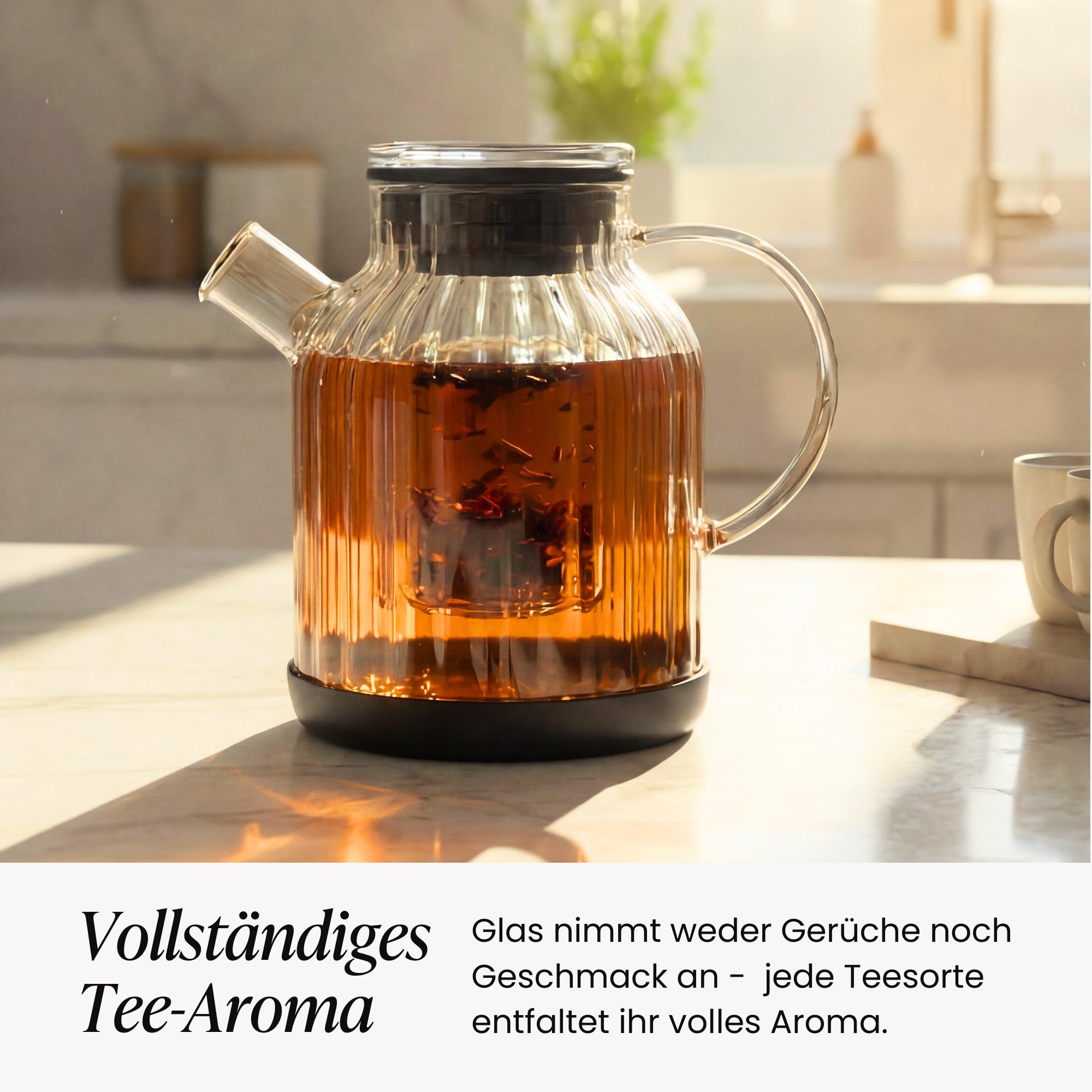 Zoha Teekanne Glasteekanne mit Sieb 1,5 Liter - Hitzebeständiger Teebereiter, Premium Borosilikatglas mit Siebeinsatz