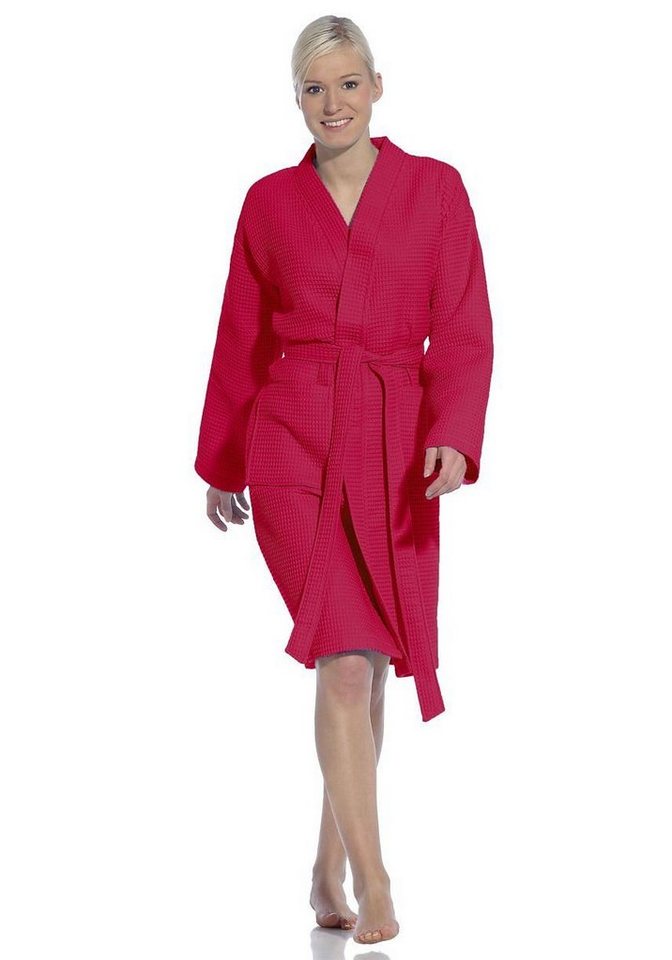 Vossen Unisex-Bademantel Rom, ideal für Sauna & Spa, Hotelbademantel, Morgenmantel, Kurzform, Waffelpiqué, Kimono-Kragen, Gürtel, für Damen & Herren, Waffelpiqué-Struktur, in leichter Qualität