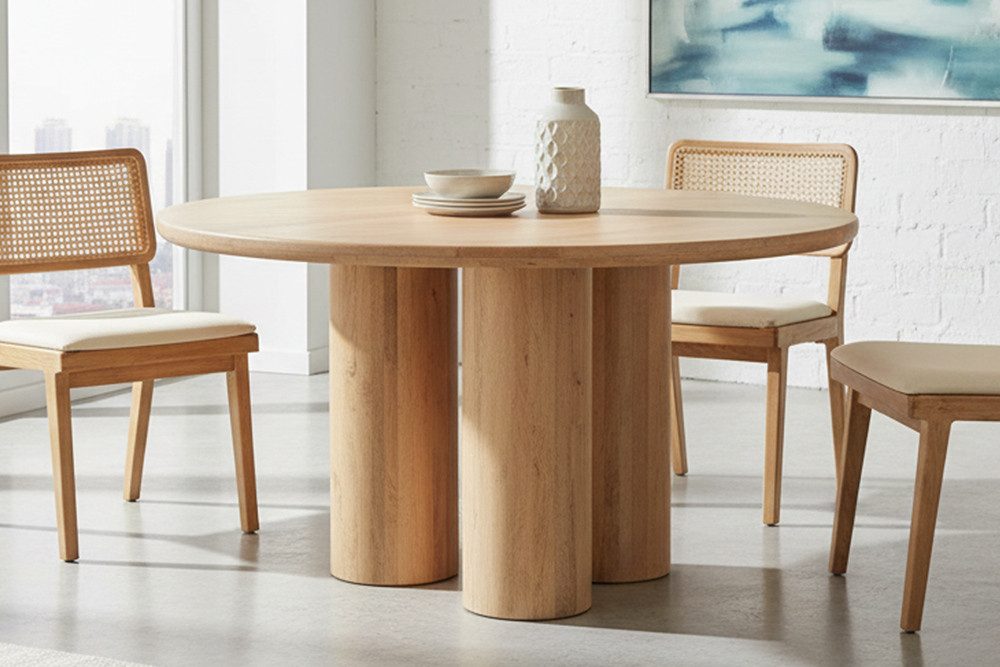 riess-ambiente Esstisch Art DECO 140cm natur Mangoholz, Säulenfüße, Unikat, massiv, rund (Einzelartikel, 1-St), Moderner Küchentisch - ideal für Ess- und Wohnzimmer oder Wohnküche