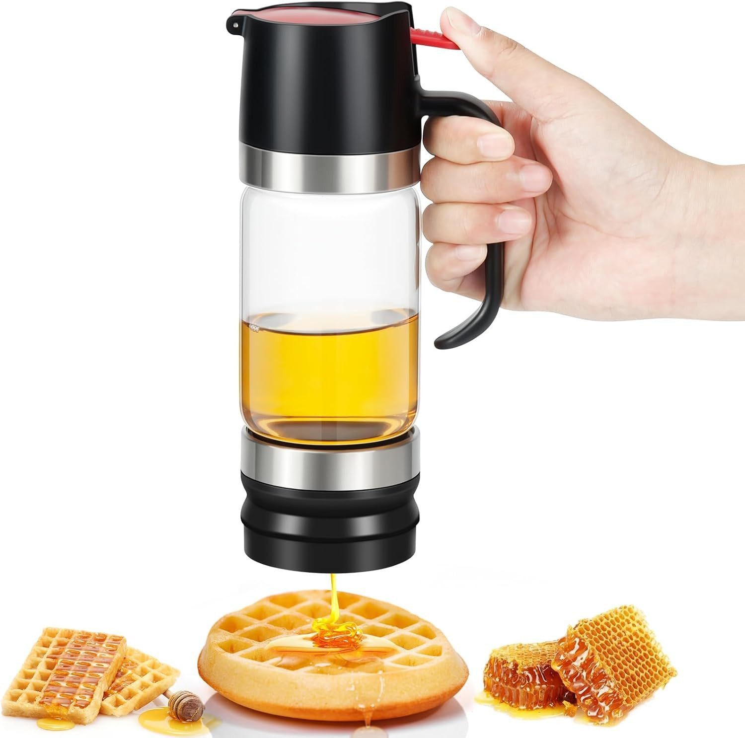 BlingBin Honigglas 300 Ml Honigspender Glas, Honigspender Tropffrei Glas 10 Ounces, Glas und Kunststoff, (1 Stück, 1-tlg., 300ml), Push-Typ Honigspender Glas Ideal für Honig und Sirup