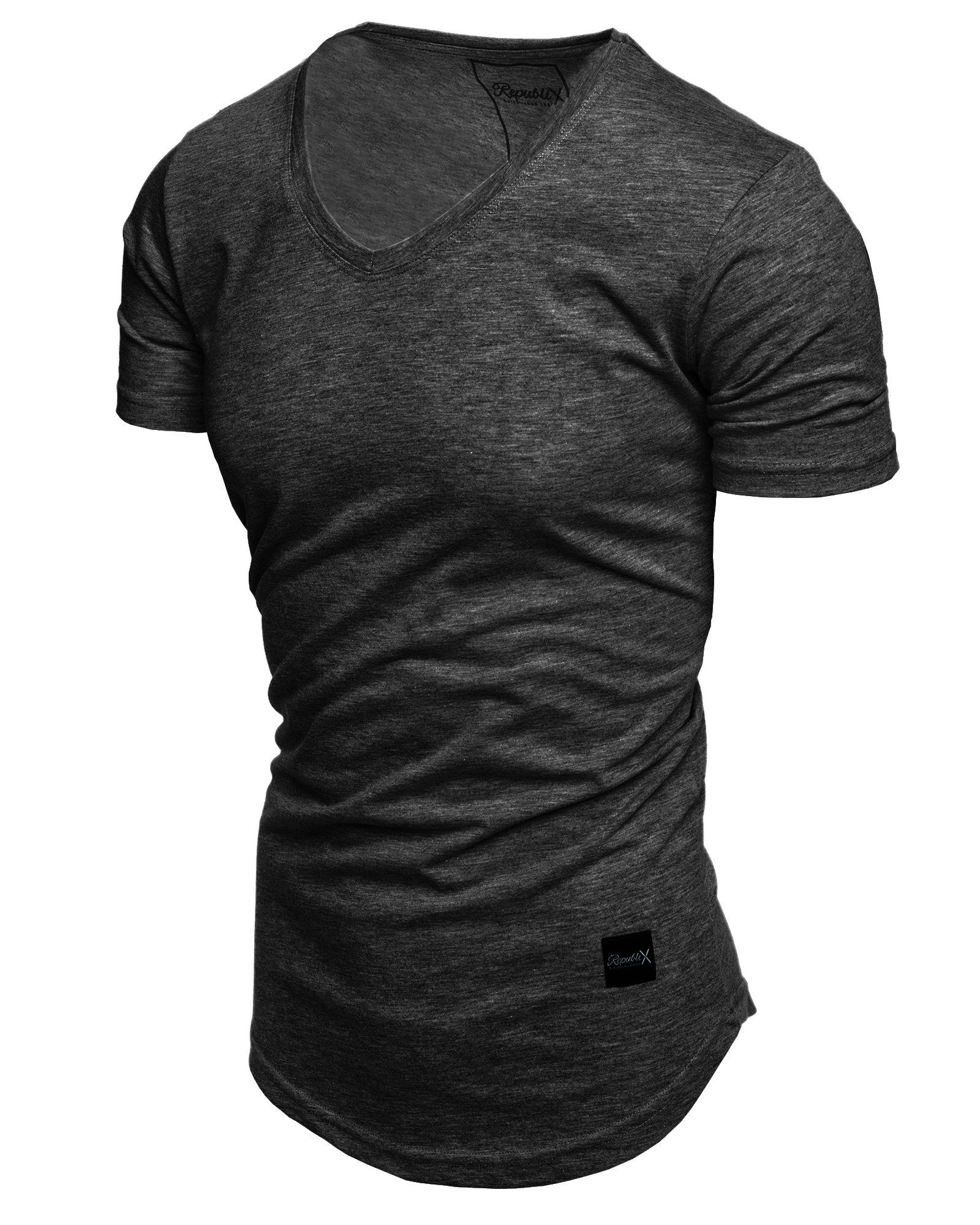 REPUBLIX Anthrazit Melange Shirt T-Shirt BRANDON mit V-Ausschnitt Oversize Basic Herren