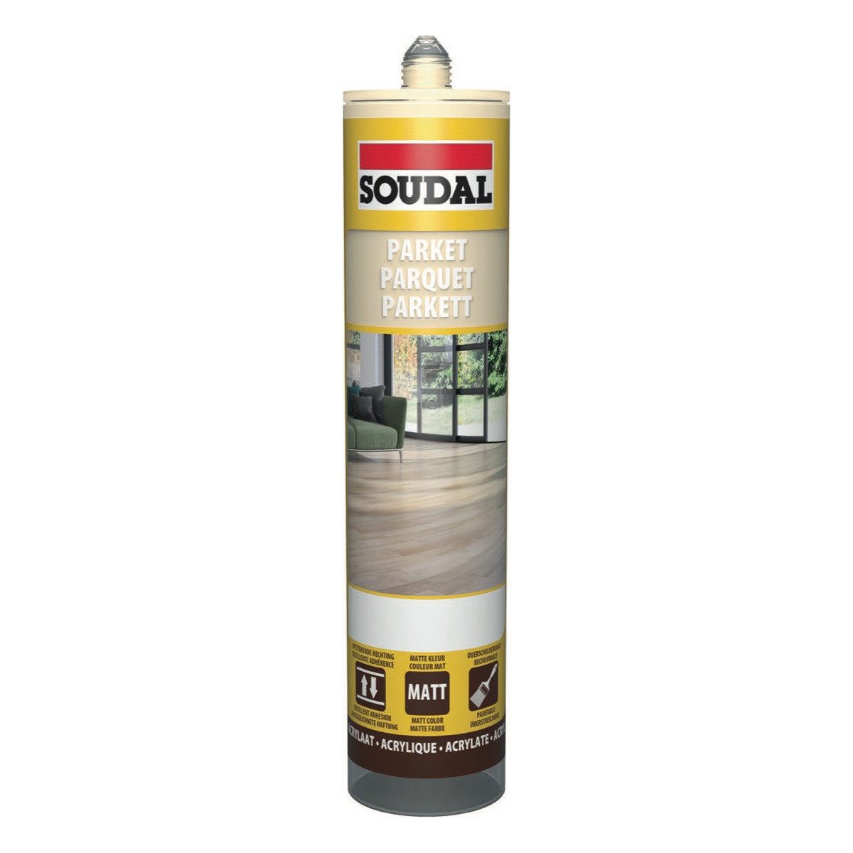 SOUDAL Dichtstoff Parkett Acryl - für Parkett Laminat Kork und Sockelleisten - 290ml, Acrylatdispersion, Gebrauchsfertig, Parkett Dichtstoff – schleifbar & überlackierbar - Ahorn