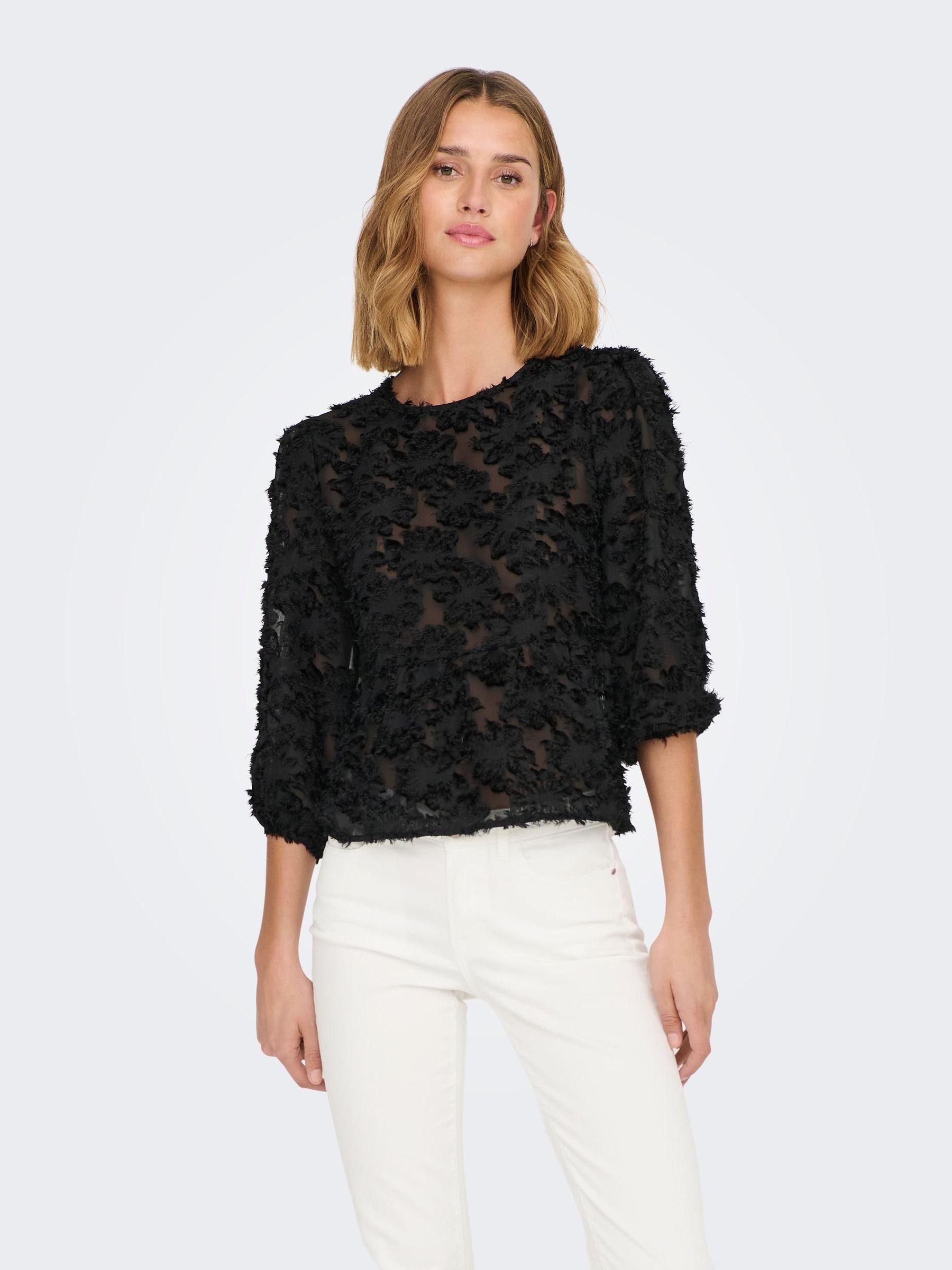 JACQUELINE de YONG Blusenshirt Elegante 3/4 ASrm Mesh Blumen JDYKING für Damen JDYKING 3/4 TOP WVN