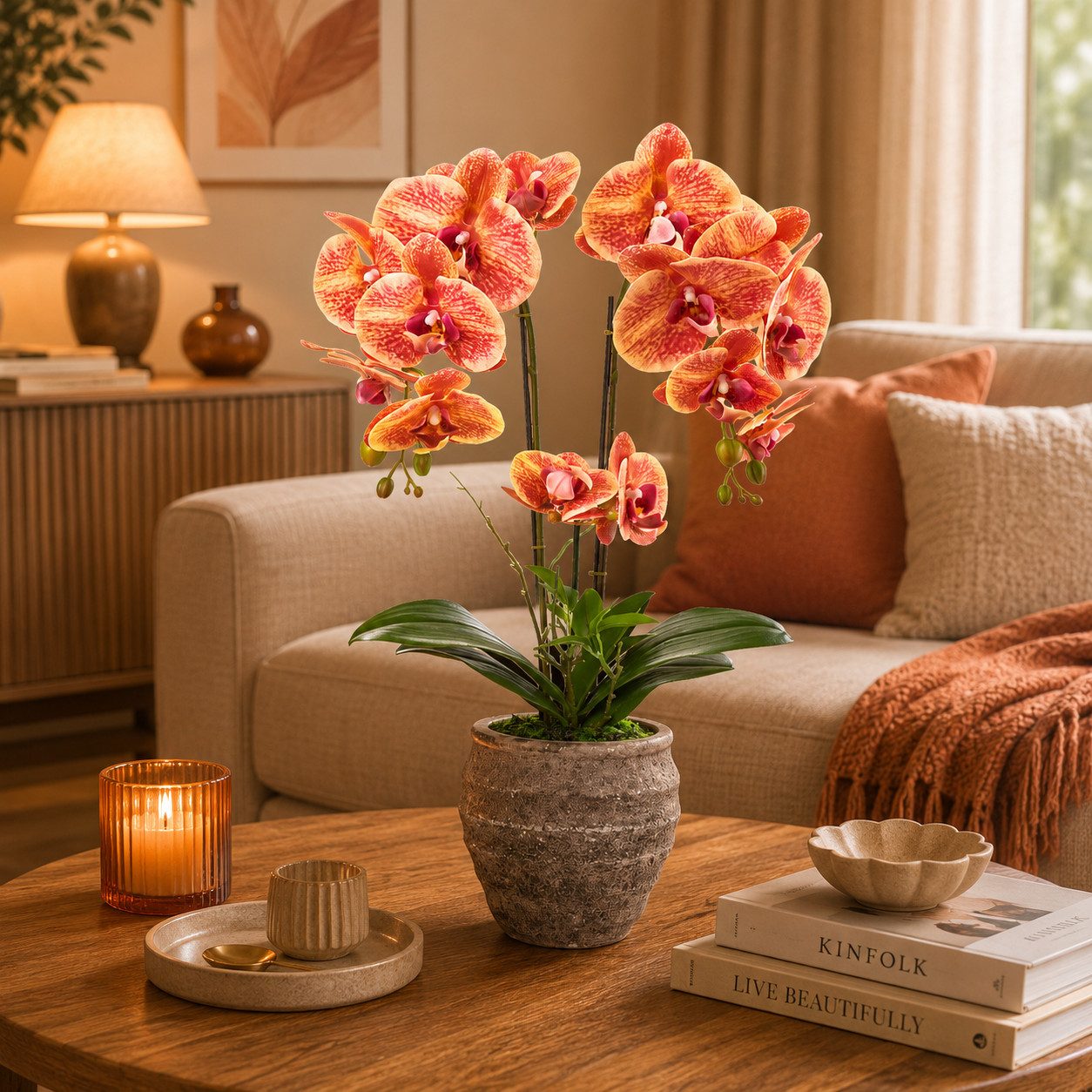 Kunstorchidee PASCH® Orchidee künstlich wie echt (60cm) in Urban Stone Töpfen Orchidee, PASCH, Real Touch Blüten, Handgefertigter Stone Cube – Bild 2 von 5