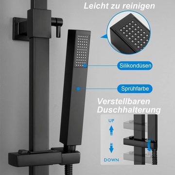 YOOZENA Duschsystem mit Thermostat Regendusche mit armatur, Duscheset, mit - 25 X 25 CM Kopfbrause - Duschkopf mit Schlauch und Halterung