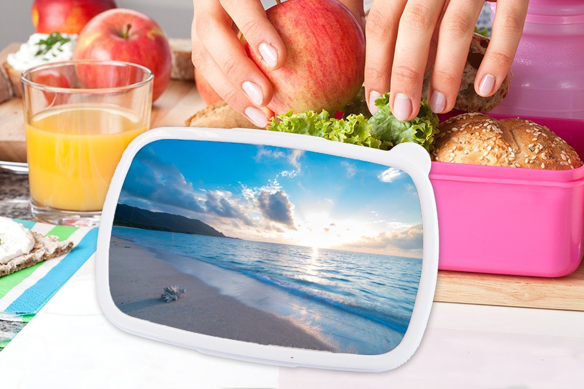 rosa Kunststoff Meer - - Lunchbox (2-tlg), Strand für Mädchen, Kinder, Snackbox, Muschel, Brotbox Kunststoff, Brotdose MuchoWow Erwachsene,