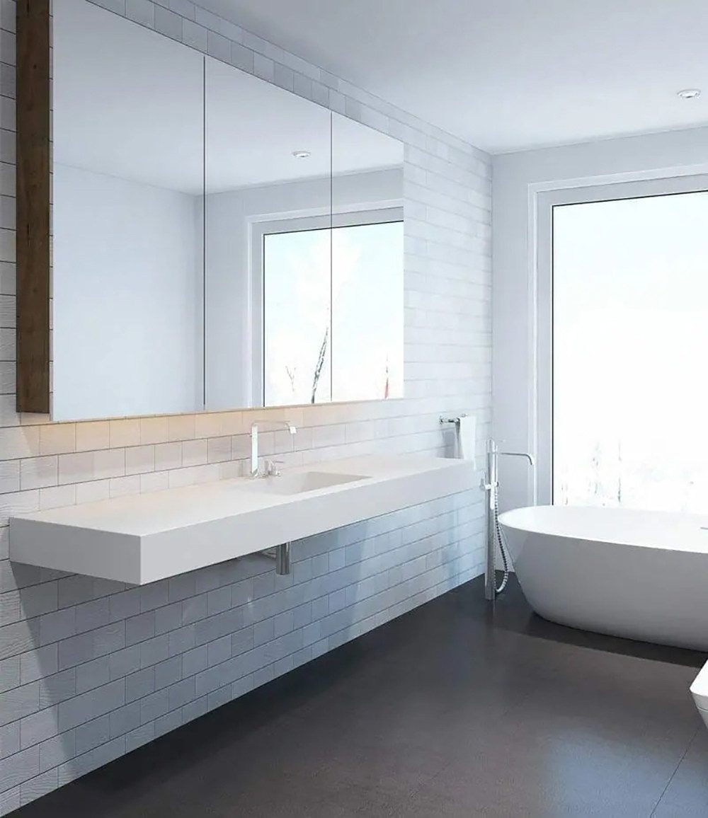 Henneke Waschtisch Corian® mit Becken Pure eckig, Fugenlos aus Mineralwerkstoff