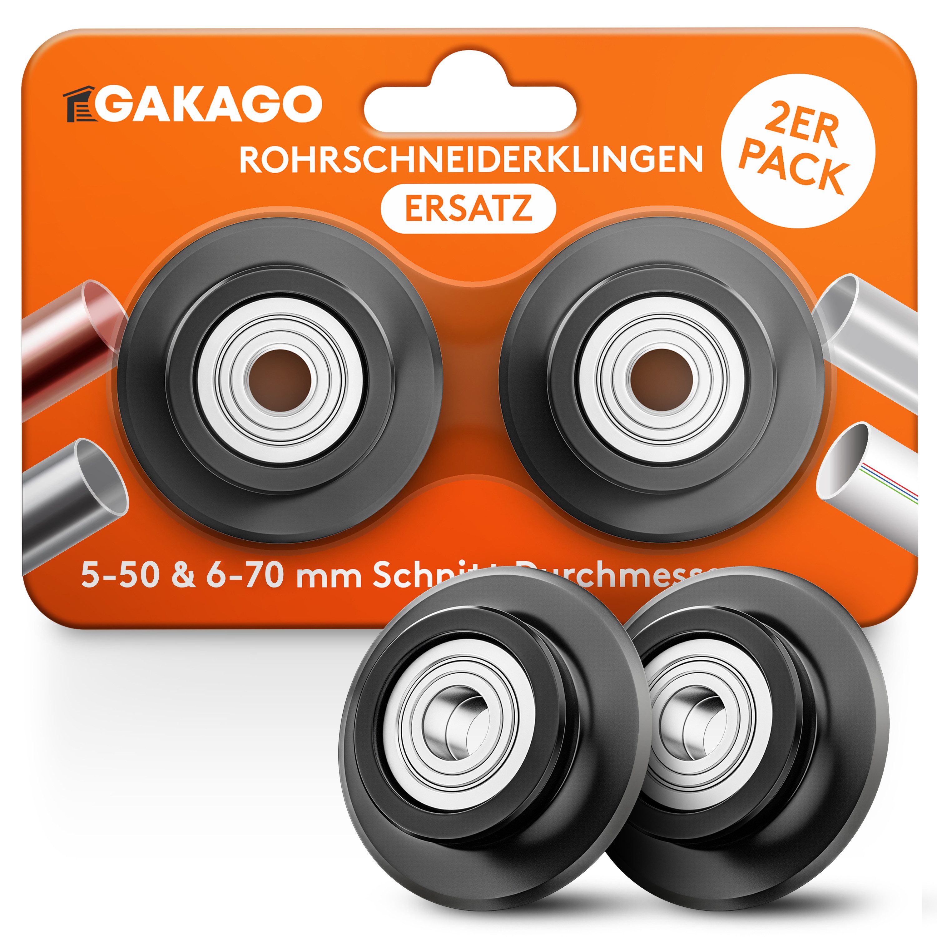 Gakago Rohrschneider Ersatzklingen für 5-50mm und 6-70mm, (2er Pack), - alle gängigen Metalle und Kunststoffe