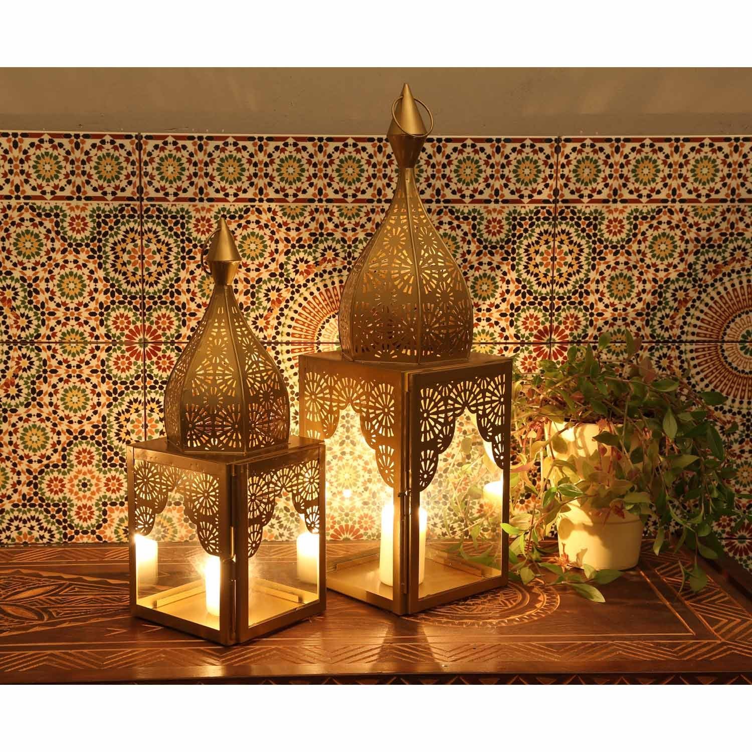 Kerzenlaterne Weihnachtsdeko Windlicht Laterne, Modena Gold Set, Moro Orientalisches 2er Casa Kunsthandwerk, L&M