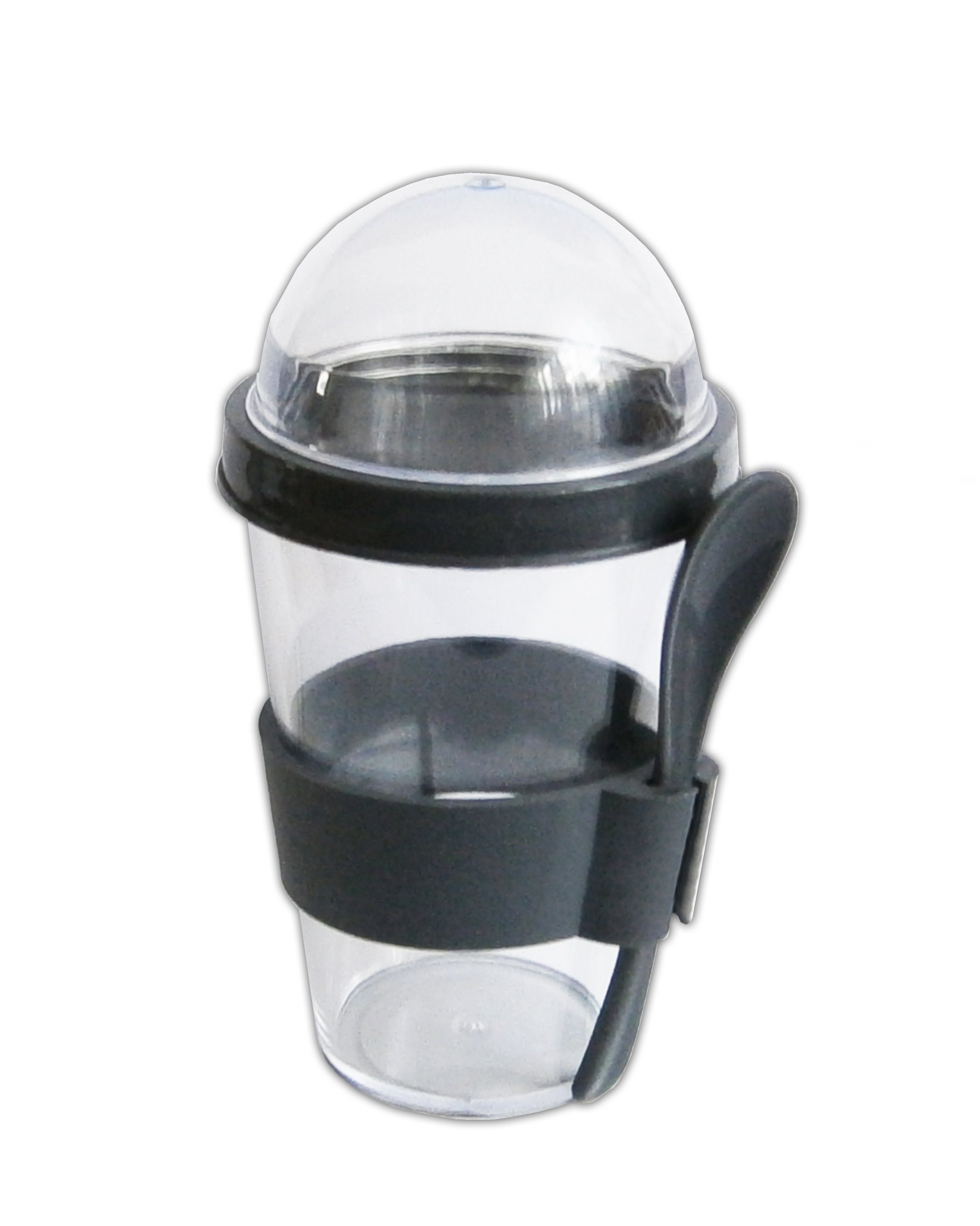 HIT Trading Müslischale JOGHURTBECHER mit Löffel Deckel transparent Müslibecher 6 (Anthrazit), Müsli to go Müslischale Joghurt Becher