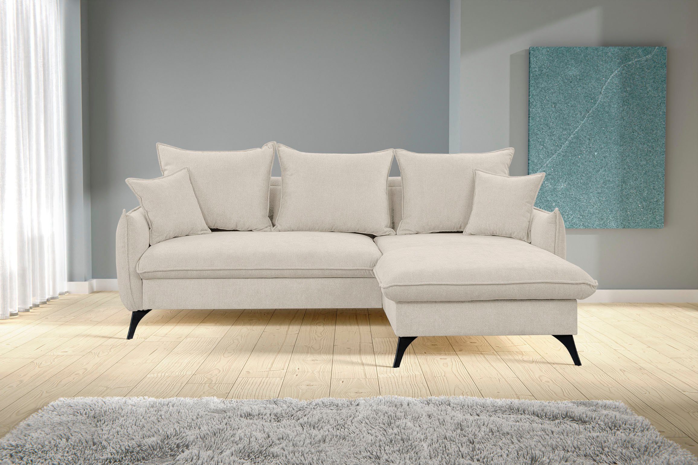 WERK2 Ecksofa Modica, Minimalistisches Ecksofa mit Schlaffunktion & Bettkasten