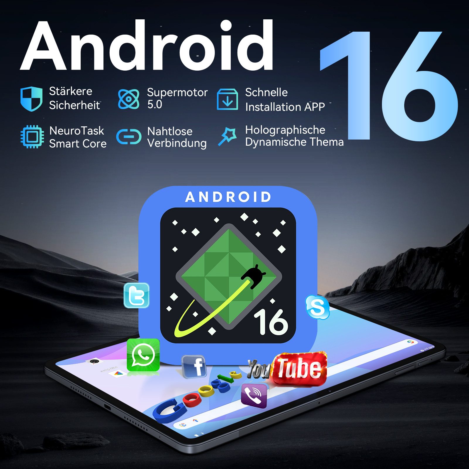 TABWEE T60 12,2" Android 16 4G LTE 10000 mAh Akku 256 GB Tablet (12.2", 256 GB, Android16, Android 16, 4G LTE, 5G Wifi, 10000 mAh Akku, mit Stift/Maus/Tastatur)