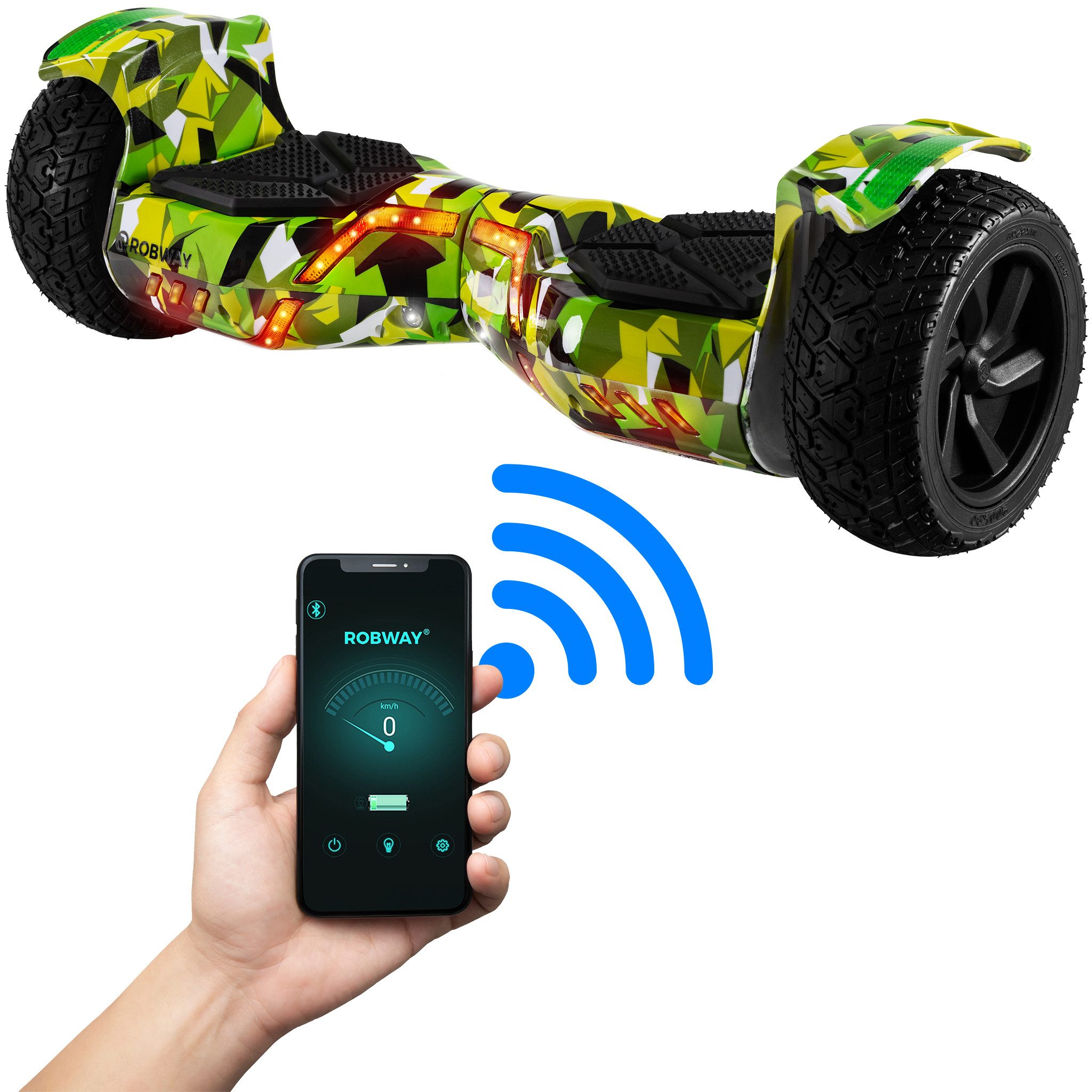 Robway Balance Scooter 8,5” Hoverboard Offroad X2 Samsung Akku & Bluetooth Lautsprecher, 700,00 W, 15,00 km/h, (Hoverbaord, Balance scooter, Balanceboard, 1 tlg., Hoverbaord, Hoverboard, Balanceboard, Skateboard, Driftscooter), Self-Balance-Scooter, Bluetooth, Robway App, LED, Gyrosensoren