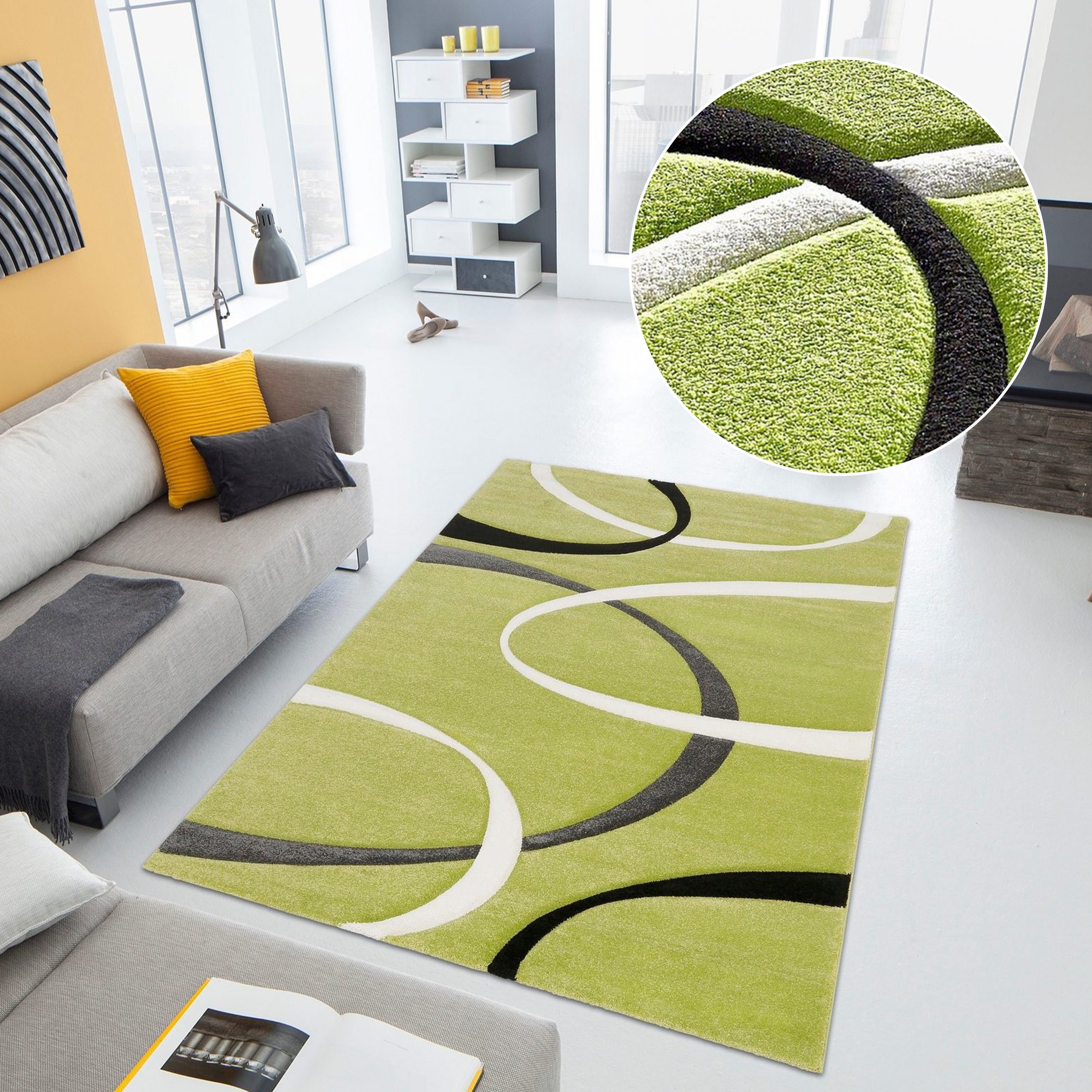 my home Teppich Bilbao, rechteckig, Höhe: 13 mm, handgearbeiteter Konturenschnitt, Kurzflor, Hoch-Tief, 3D-Design