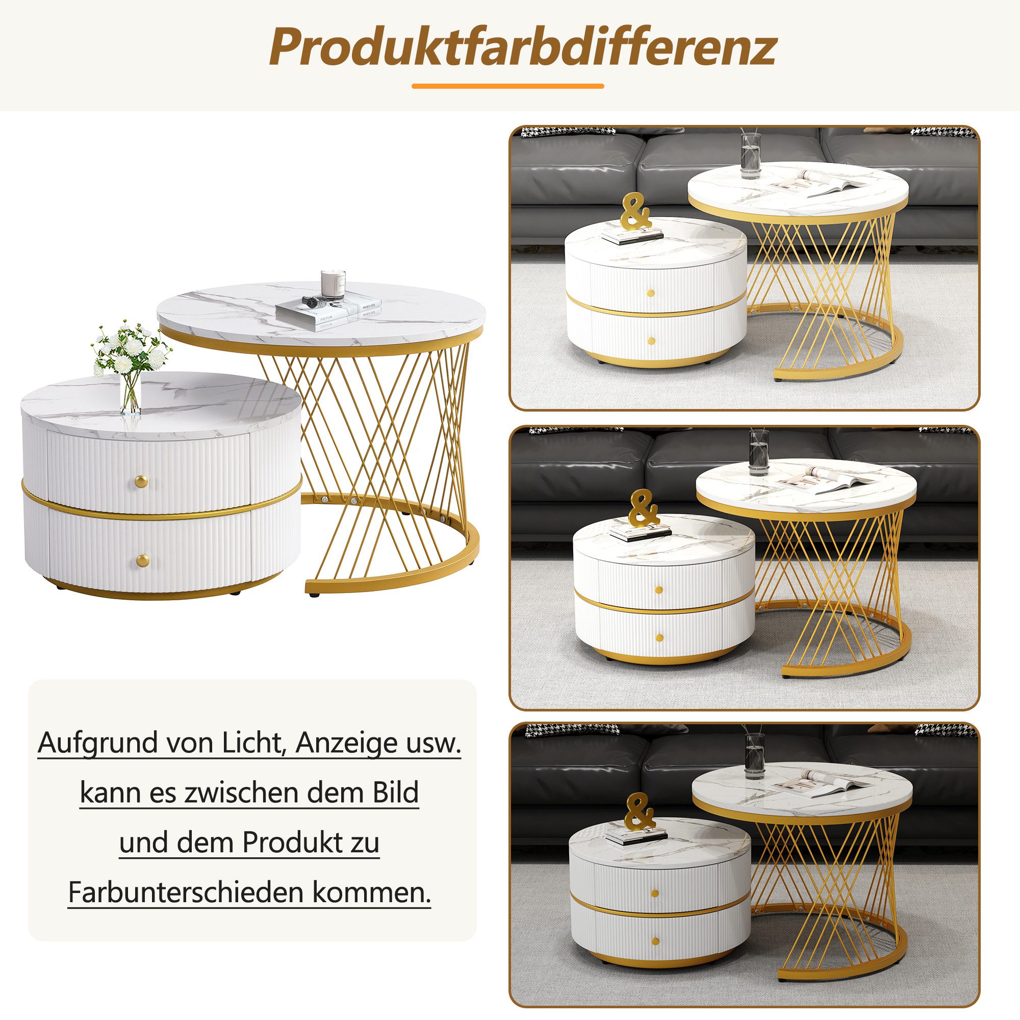 Merax Couchtisch, Hochglanz Marmoroptik, Beistelltisch Set, Satztisch Metal günstig online kaufen